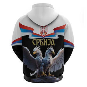 Sweat à capuche zippé Fabricant imprimé sur <span class=keywords><strong>Deman</strong></span> Serbie Mascotte Imprimé Serbie Mascotte Zipper Jacket Heavyweight Hoodie Hommes Pull - Product Image 2