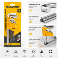 Juego de Llaves Hexagonales con Punta Esférica SUNRISE, 9 Piezas, Métricas, 1.5-10 mm, Acero al Cromo Vanadio, Grado Industrial, para Reparación de Automóviles
