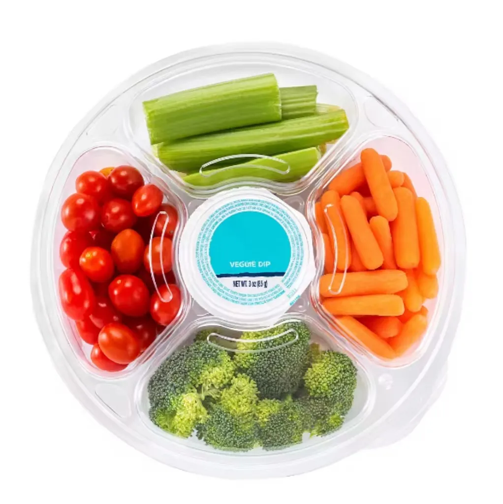 Wholesale Portable 5 Section Serving Tray Supermarket Produce Veggie Plastic Platters Disposable Round Tray With Lid