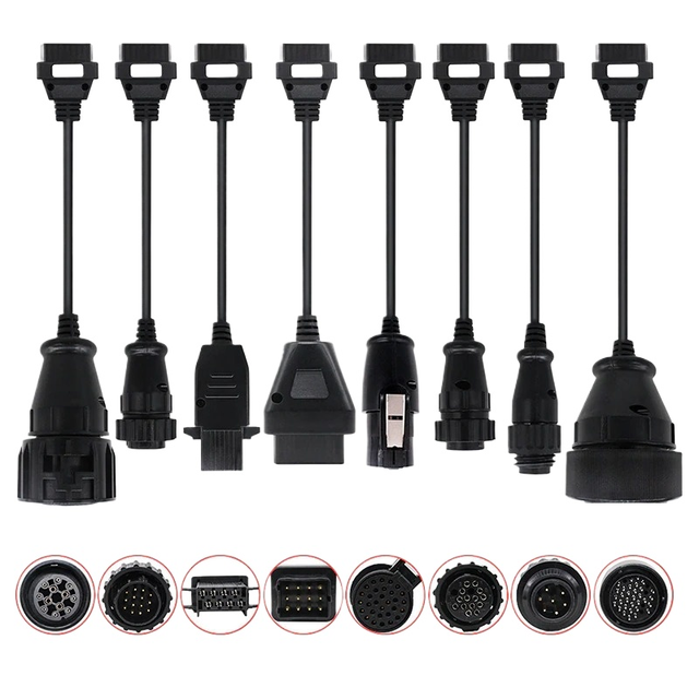 OBD2 Truck Cable 8-Piece Set for TCS PRO Diagnostic Reader Interface Connection 12V -20C to 50C Operating Temperature