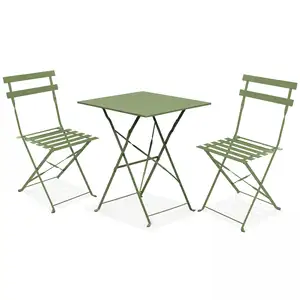 3 adet veranda Bistro seti çelik katlanır masa ve sandalyeler katlanır açık veranda mobilya setleri çim Yard Bistro balkon yeşil