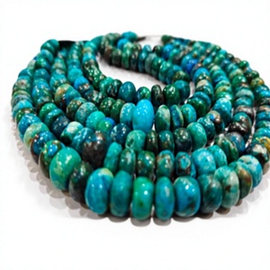 Perles de chrysocolle naturelle, rondes, lisses, graduées, de 5 à 10 mm, vendues par brin de 8 pouces de long - Product Image 1