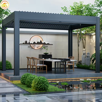 Pergola moderne en aluminium imperméable avec toit à lames motorisées, éclairage LED, gazebo extérieur pour jardin, patio, piscine