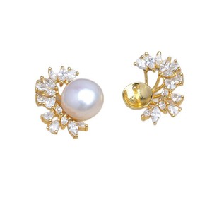 Wenchi S925 Argent Accessoires d'oreille DIY pour bijoux en perles, Support de perles 8-12mm, Boucle d'oreille vide 15673, Taille de perle 3mm - Product Image 5