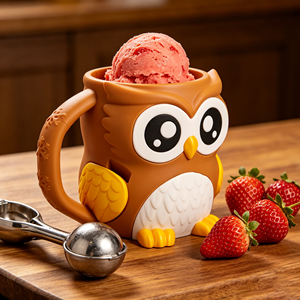 Tazza per gelato a forma di gufo stampata in 3D, tazza portatile creativa per dessert, tazza decorativa in PLA per casa e esterno - Product Image 1