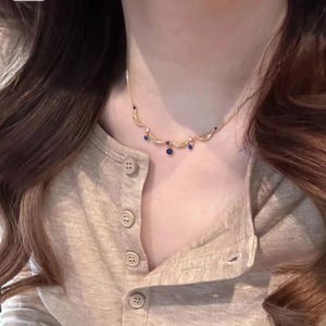Collier ouvert en forme de <span class=keywords><strong>goutte</strong></span> d'eau géométrique avec pierre œil de chat bleue, accessoires de bijoux <span class=keywords><strong>pour</strong></span> femmes - Product Image 1