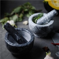 Handgemaakte zwarte marmeren knoflookpers, stenen marmeren vijzel en stamper, keukenaccessoires, fruit- en groentegereedschap, rond, natuurlijk