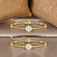 18 Karat Vergoldung Stapelbar 925 Sterling Silber Blumen design Natürliche Runde Perle Perlen Armband Hochzeits schmuck