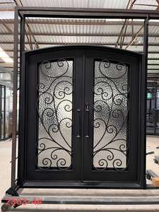 आधुनिक न्यूमलिस्ट डबल डोर रट आयरन पुश-पुल फ़ंक्शन वाटरप्रूफ स्टील आर्क आईब्रो ग्लास सामने विला चाइनीज़ एंट्री - Product Image 5