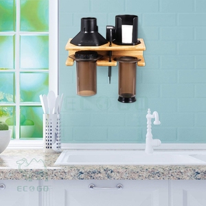 Bamboo Space Saving Organizer Wall Mount <b>Set</b>, Polished Bamboo Space Saver <b>Shelf</b> - Product Image 1