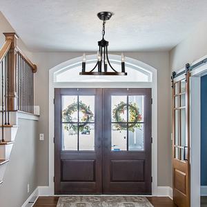 Lampes suspendues noires de ferme lustre décoratif lumières suspendues rondes lustre en noyer suspension pour hôtel à la maison - Product Image 3