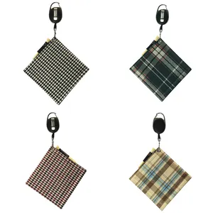 Golf Club Head Wiping Cloth Cleaner Towel Plaid Pattern Double Side Fleece Golf Ball Cleaning Towel with Hook Water