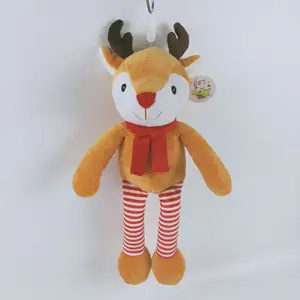 Peluş noel hayvan ren geyiği oyuncak kırmızı eşarp ile yumuşak kahverengi ren geyiği oyuncak peluş dolması noel hediyesi ren geyiği