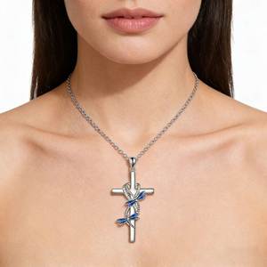 Female Crystal White Blue Zircon Stone Butterfly Cross Pendant Necklace Earrings Vintage Silver Color Wedding Jewelry for Women - Product Image 3
