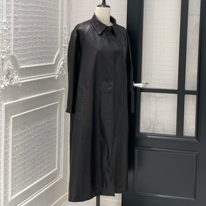 Cappotto <span class=keywords><strong>Trench</strong></span> Primaverile da <span class=keywords><strong>Donna</strong></span> in Vera <span class=keywords><strong>Pelle</strong></span> di Alta Qualità, Elegante, Slim Fit, Traspirante, <span class=keywords><strong>Nero</strong></span>, con Bottone Singolo - Product Image 3