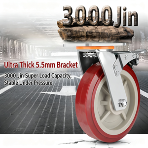 Heavy Duty Swivel Caster With Brake Red Polyurethane Wheel Ball Bearing Locking Mechanism Flat Type Bolt Hole Installation - Product Image 6