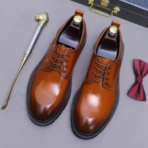 Luxurious Glossy <b>Men's</b> Leather <b>Shoes</b> Retro British Style Genuine Leather <b>Shoes</b> with <b>Shiny</b> Surface Handmade Derby <b>Shoes</b> for <b>Men</b> - Product Image 3