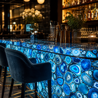 Panneau mural moderne en agate polie, pierre de cristal bleue rétroéclairée, carreaux de sol en pierre naturelle, pierres précieuses, luxe, salon, cuisine