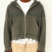 Veste en tricot personnalisée de haute qualité pour homme, avec logo brodé, ourlet effiloché et effet vieilli, idéale pour le streetwear