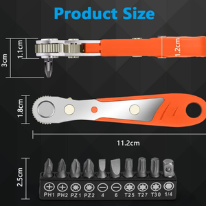 Juego de Destornilladores de Trinquete Mini con Llave Inglesa de Bolsillo de 90 Grados y Puntas para Espacios Reducidos y Reparaciones DIY - Product Image 3