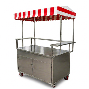 Chariot de service alimentaire mobile en acier inoxydable avec auvent et armoire de rangement, facile à nettoyer, idéal pour la vente de nourriture de rue - Product Image 1