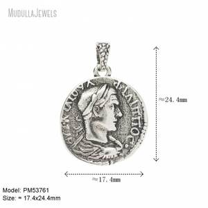 PM53774 MUDULLA Ciondolo Vintage Placcato Argento Anticato a Forma di Moneta Rotonda con Testa di Indiano <span class=keywords><strong>Mohican</strong></span>, Gioiello Fai-da-Te per Uomo, Regalo in Rame - Product Image 6