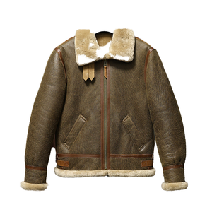 <b>Men's</b> Genuine <b>Leather</b> Aviator <b>Jacket</b> With Fur Lining Zipper Closure Winter Moto Biker Style Thick Windproof Turn-down Collar - Product Image 6