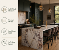 Ensemble d'armoires de cuisine modernes KEJIA vert foncé style Shaker avec îlot en marbre veiné violet, armoires de cuisine modulaires personnalisées
