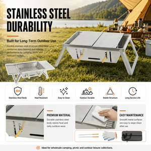 Wholesale <strong>Foldable</strong> Charcoal Outdoor Portable Charcoal <strong>BBQ</strong> Grill <strong>Foldable</strong> Stainless Steel Barbecue Grill for Camping Picnic - Product Image 2