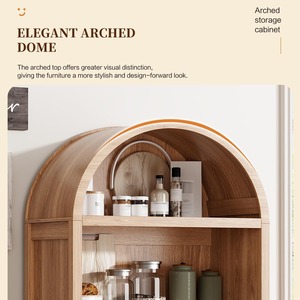 Armoire de rangement moderne en bois cannelé à arceaux hauts avec portes pour cuisine, salon et salle à manger - Product Image 6