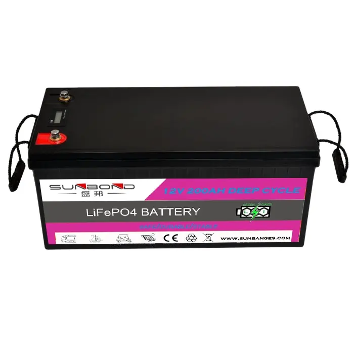 Batteries solaires à cycle profond 12V 200ah, batterie au lithium pour Camping-car, bateau de pêche, système de stockage d'énergie solaire marine