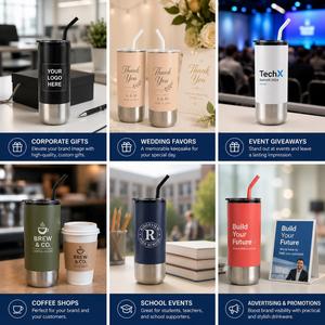 Promotional Gift 16oz Stainless Steel Outer <b>Plastic</b> Inner Stainless Steel Tumbler With Straw Travel Coffee Cup Custom Logo - Product Image 6