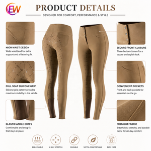 EW Pantalon d'équitation pour femme taille haute avec assise intégrale en silicone, extensible, avec poches - Product Image 3