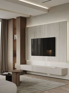 Meuble TV KEJIA Nouveau Design Moderne Simple Laqué Haute Brillance avec Éclairage LED, Ensemble Meubles Muraux TV, Designs de Meubles TV <span class=keywords><strong>Cheminée</strong></span> en Bois - Product Image 3