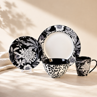 Bol en porcelaine haute qualité, bol à soupe en céramique durable avec finition brillante blanche et noire, 700 ml / 24,7 oz, pour service de table haut de gamme