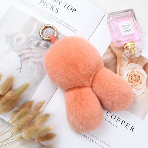 Dễ Thương Fluffy Dài Tai Bunny Đồ Chơi Búp Bê Thời Trang Mặt Dây Chuyền Túi Xe Quyến Rũ Tag Lông Thú Thật Quái Vật Móc Khóa Chính Hãng Rex Thỏ Lông Keychain - Product Image 5