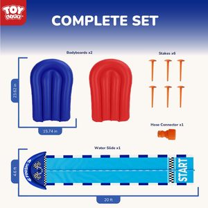 Tobogán Acuático Gigante de Carreras de Autos de 20 Pies con 2 Carriles, Bodyboards Integrados y Aspersores para Niños, Juegos al Aire Libre en el Patio Trasero - Product Image 6