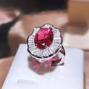 Anillo de plata de ley 925 con rubi 반지 보석 보석 보석 실버 925 최고 판매 정품 루비 18k 빨간 반지 여성