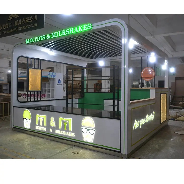Myshine Kiosk Kunden spezifisches neues Design Bubble Tea Counter Juice Bar Food Kiosk für Snacks in Holz angeboten