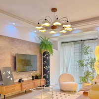 Lustre moderne du milieu du siècle à 8 lumières, abat-jour ondulé blanc crème, luminaire de plafond en fer, luminosité 3000/4000/6000k