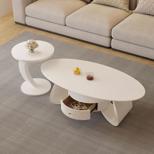 Mesa de centro <span class=keywords><strong>Tal</strong></span> de estilo crema moderna Vidrio ovalado pequeño y simple para <span class=keywords><strong>el</strong></span> hogar Sala de estar para apartamentos - Product Image 1