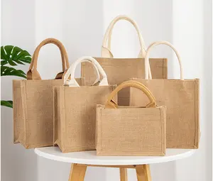 Custom cheap Printed Burlap Eco Reusable Shopping Jute Tote Bag with handle