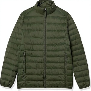 Blouson matelassé vert pour homme à col montant, fermeture éclair, coupe-vent, décontracté, en polyester rembourré, coupe régulière, automne - Product Image 1