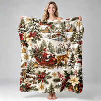 Couverture polaire douce et chaude en flanelle, motif traîneau du Père Noël et rennes, thème village d'hiver, personnalisable OEM ODM
