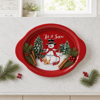 Plateau de service carré en métal avec poignées, motifs Bonhomme de neige et Joyeux Noël, 3 designs, pour biscuits de Noël et vaisselle de fête