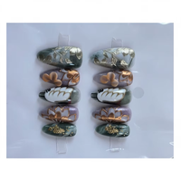 Jiazhimu – Faux ongles en acrylique faits main, couvrance totale, motifs floraux pré-dessinés, avec colle, 10 pièces, pour usage professionnel en salon