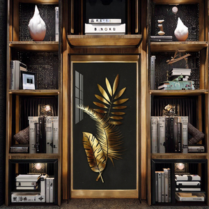 Art mural abstrait nordique de grande taille avec feuille dorée et fleur, image moderne de luxe, <span class=keywords><strong>cadre</strong></span> en papier MDF et alliage d'aluminium, décoration de salon - Product Image 5