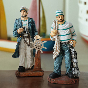 Captain And Sailor Figurine Resin 2Pcs Tabletop Decorative Ornaments For Bar Cafe <b>Window</b> Display - Product Image 2