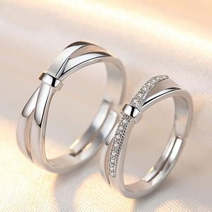 Anillo De Acero Inoxidable Platinum Plated Simulated Diamond Wedding <b>Ring</b> Opening Adjustable Rhinestone Wedding <b>Rings</b> Couple <b>Set</b> - Product Image 5