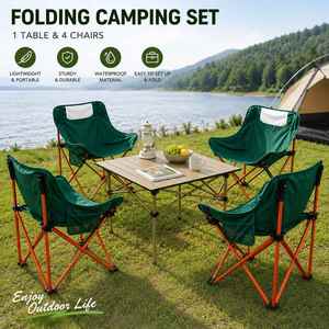 Professional <b>Portable</b> Folding Outdoor Camping <b>Table</b> and Chair Set Wood Grain Steel Frame OEM - Product Image 1